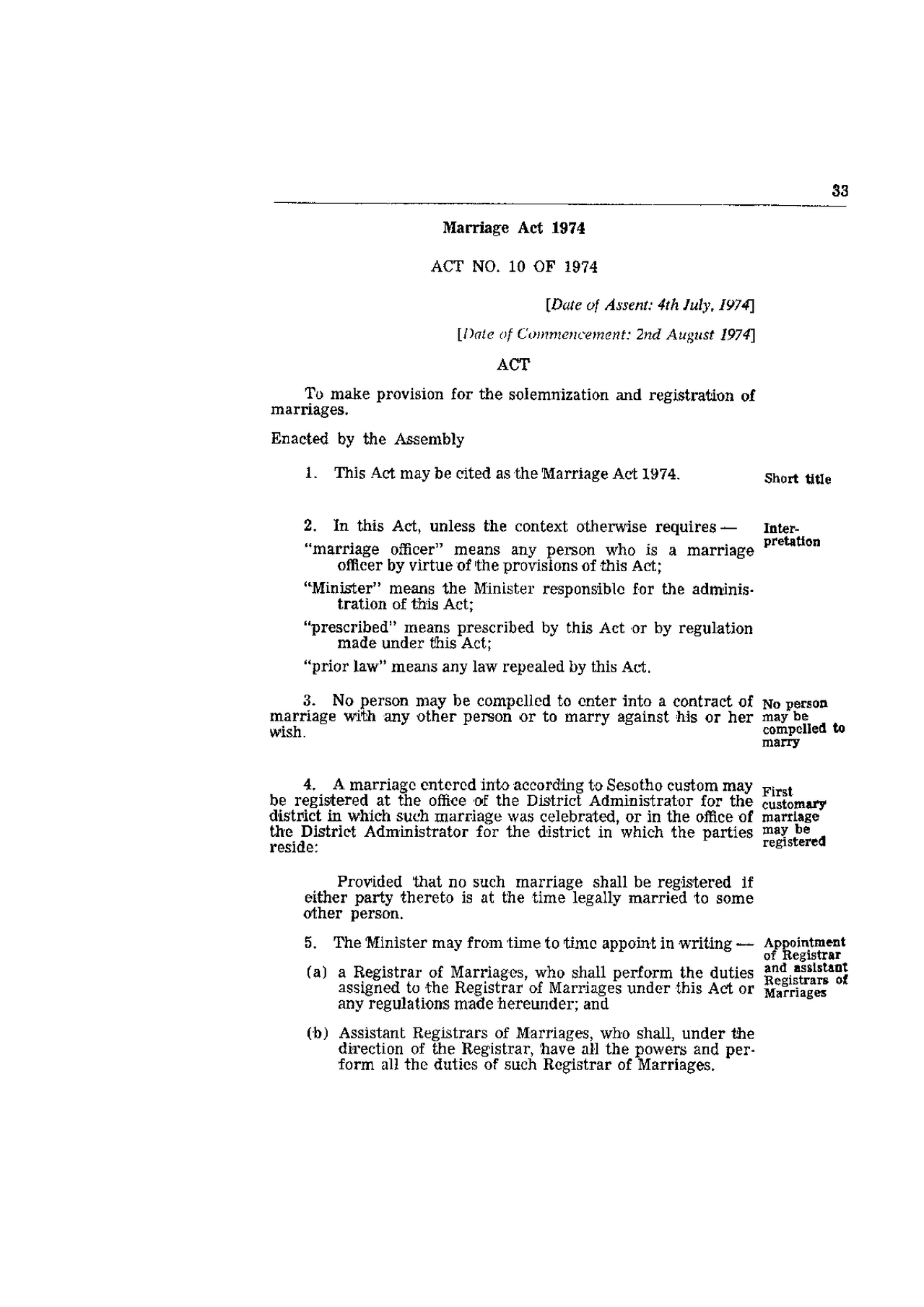 Harm Lesotho Marriage Act 1974