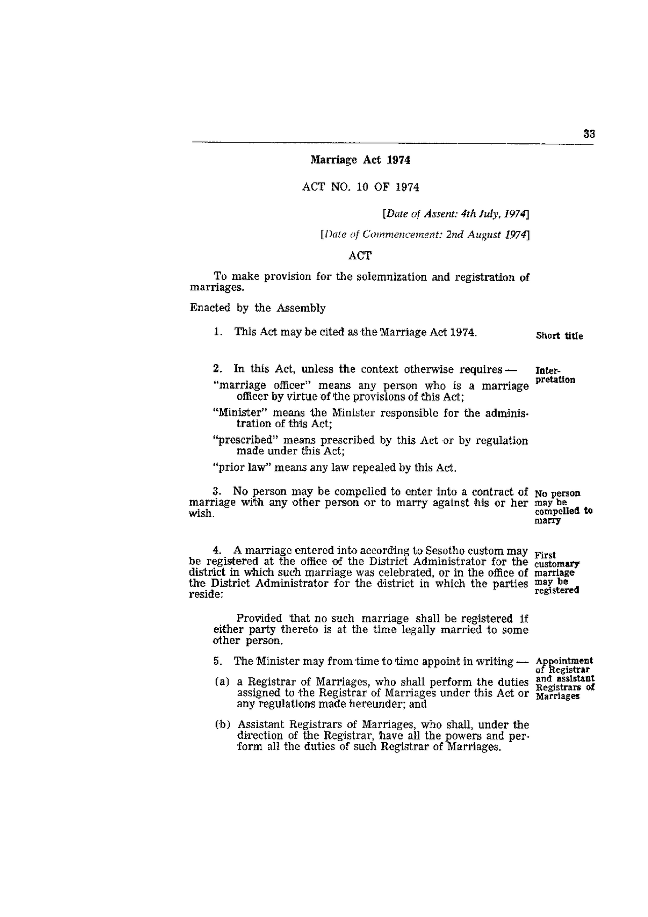 Lesotho: Marriage Act 1974