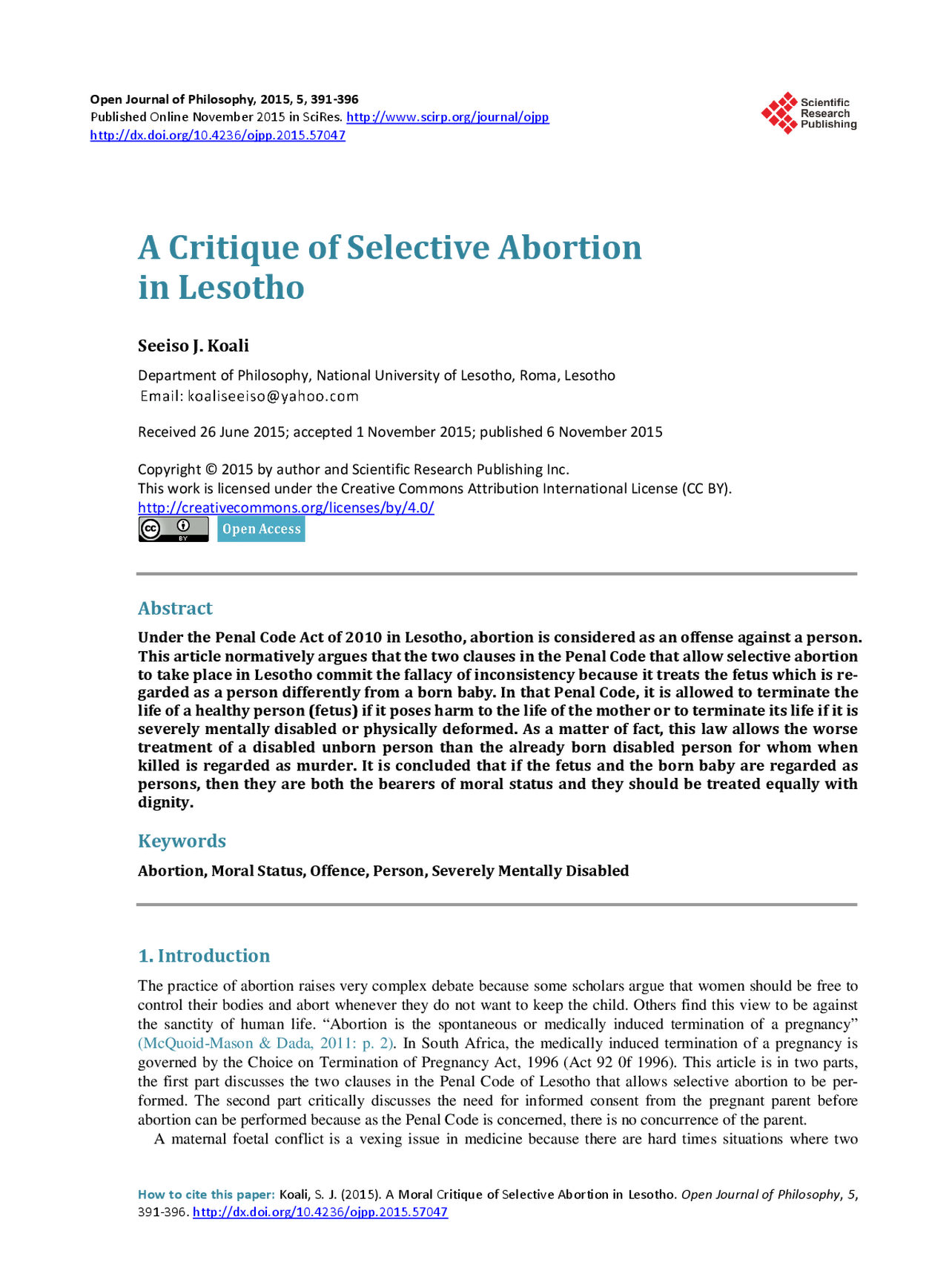 Lesotho: A critique of selective abortion laws 2015